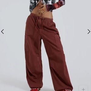 Jaded London Burgundy Cargo Parachute Pants
